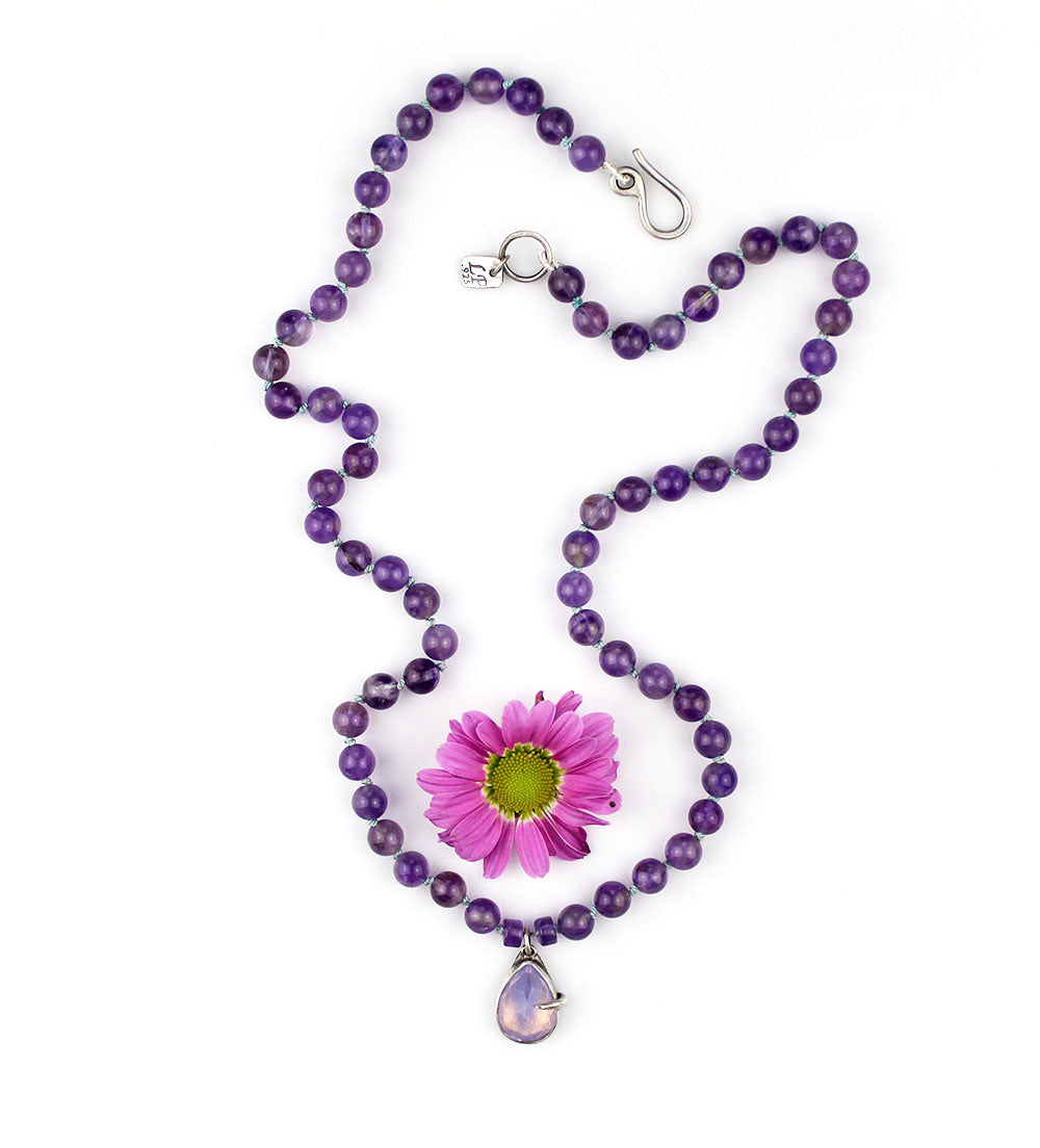 When Magic Arrived - Amethyst and Lavender Quartz Beaded Silk Knotted Necklace