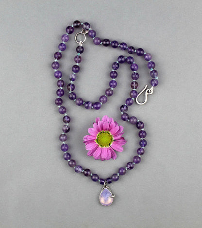 When Magic Arrived - Amethyst and Lavender Quartz Beaded Silk Knotted Necklace