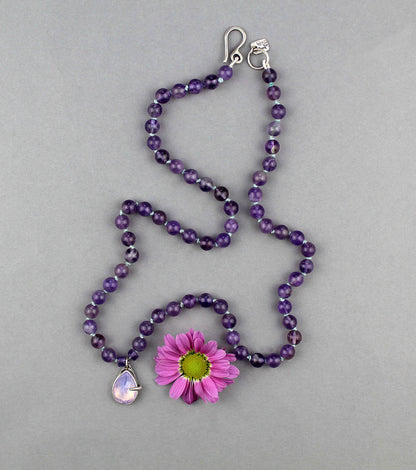 When Magic Arrived - Amethyst and Lavender Quartz Beaded Silk Knotted Necklace