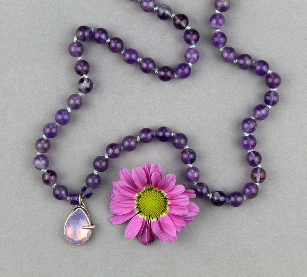 When Magic Arrived - Amethyst and Lavender Quartz Beaded Silk Knotted Necklace