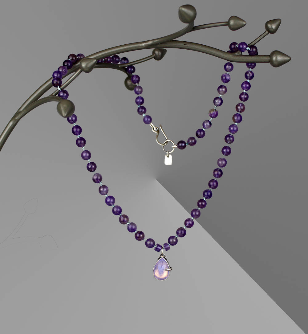 When Magic Arrived - Amethyst and Lavender Quartz Beaded Silk Knotted Necklace