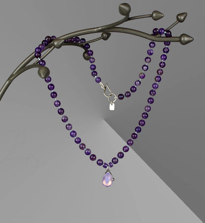 When Magic Arrived - Amethyst and Lavender Quartz Beaded Silk Knotted Necklace