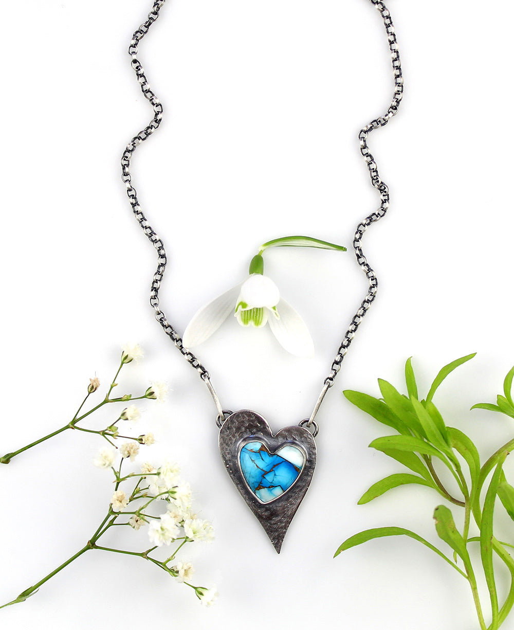 MADE TO ORDER :: Regal Heart - Dahlia Mohave Sterling Silver Necklace