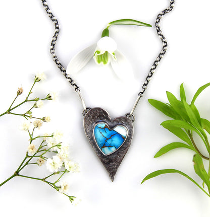 MADE TO ORDER :: Regal Heart - Dahlia Mohave Sterling Silver Necklace