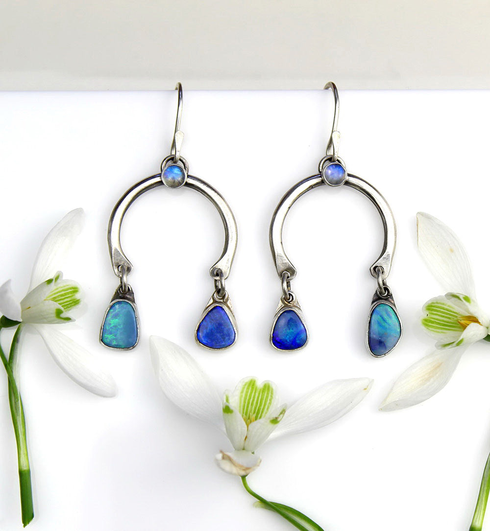 Focus the Magic - Moonstone and Australian Opal Sterling Silver Earrings