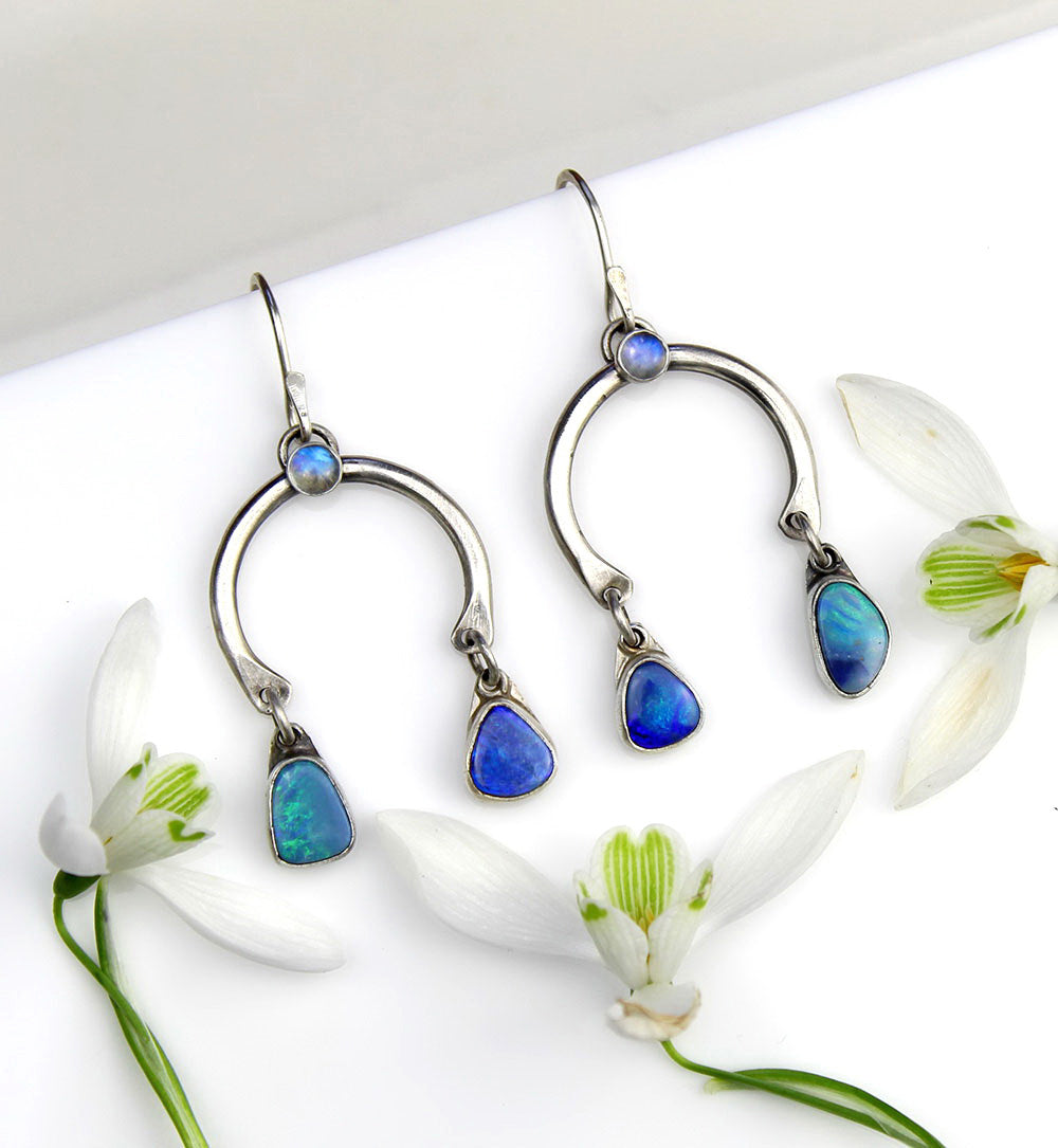 Focus the Magic - Moonstone and Australian Opal Sterling Silver Earrings