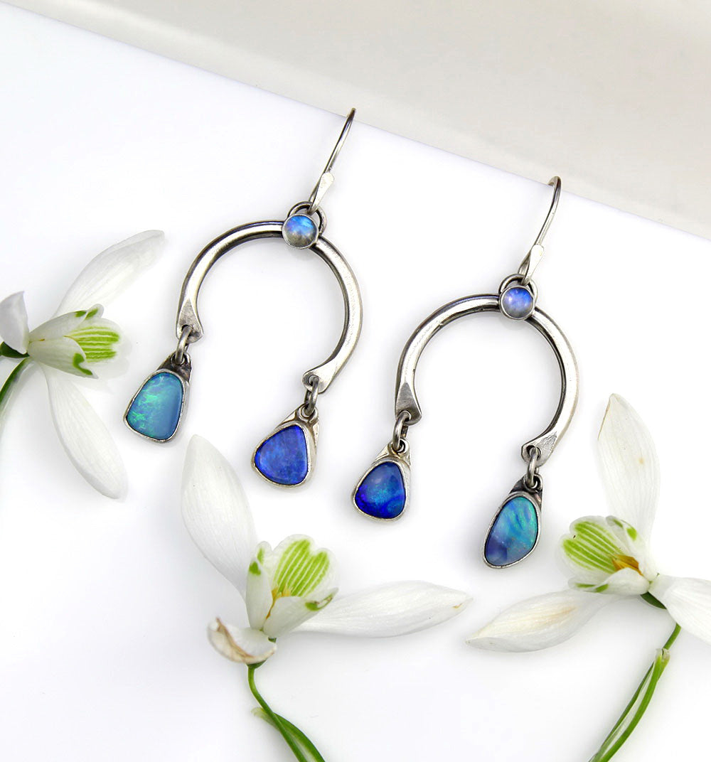 Focus the Magic - Moonstone and Australian Opal Sterling Silver Earrings