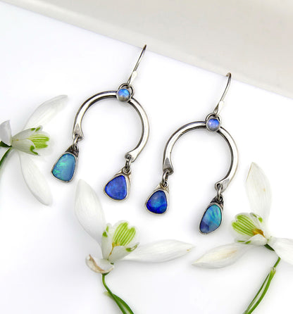 Focus the Magic - Moonstone and Australian Opal Sterling Silver Earrings