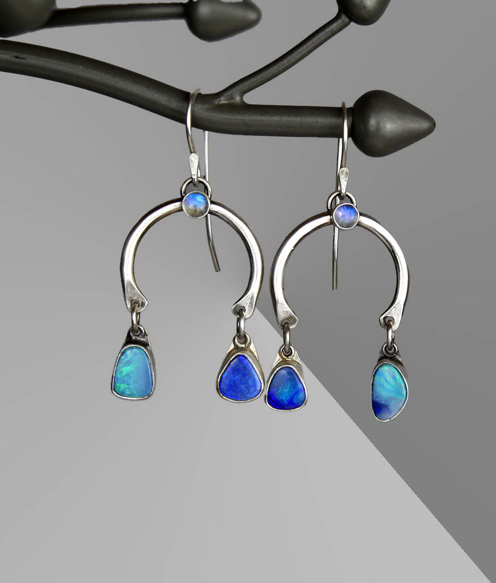 Focus the Magic - Moonstone and Australian Opal Sterling Silver Earrings