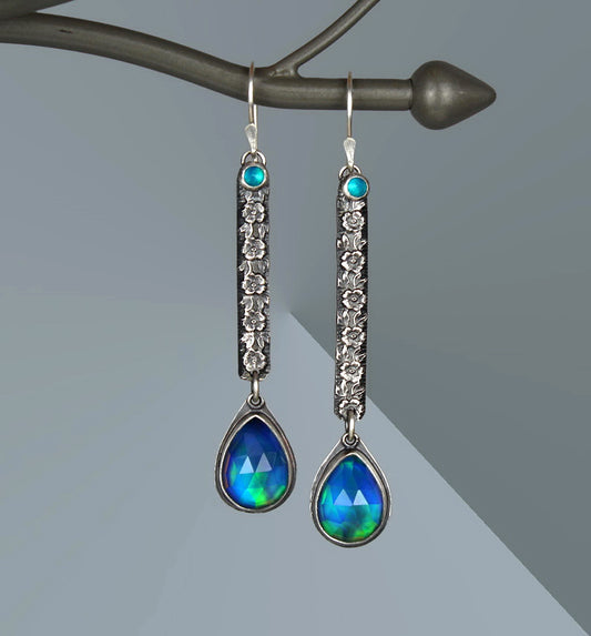 MADE TO ORDER :: Beneath the Aurora - Aurora and Ethiopian Opal Sterling Silver Earrings