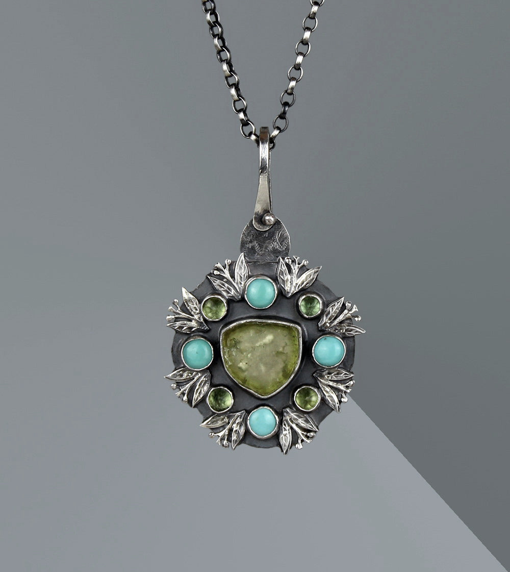 Asleep in the Meadow - Tourmaline and Peridot Sterling Silver Necklace