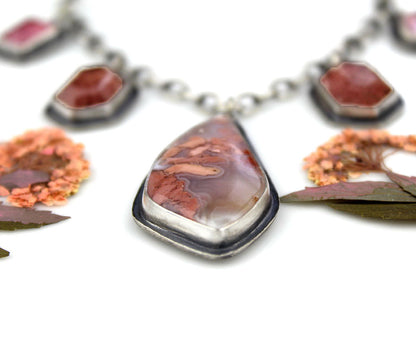 A Softer Heart - Cherry Blossom Agate, Strawberry Quartz, and Tourmaline Sterling Silver Necklace