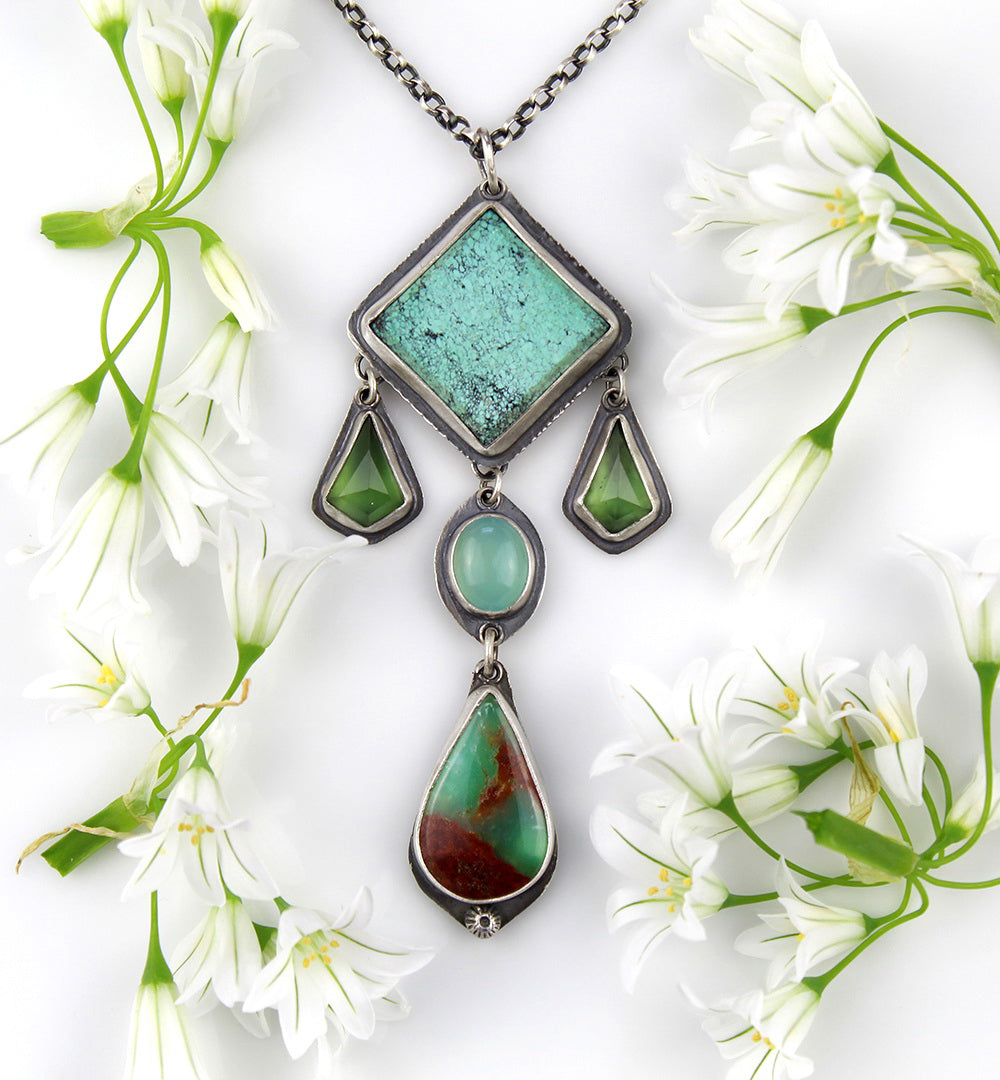 Beyond the Heavens - Turquoise, Serpentine, Chalcedony, and Chrysoprase Sterling Silver Necklace