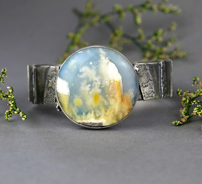 Gliding Through the Sky - Plume Agate Sterling Silver Cuff