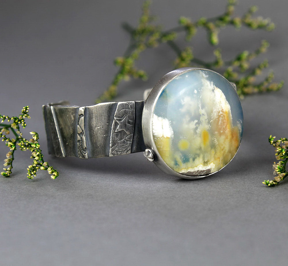Gliding Through the Sky - Plume Agate Sterling Silver Cuff