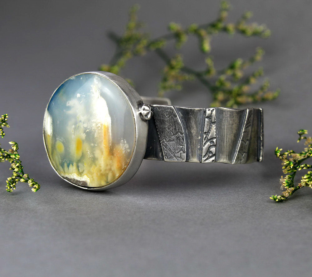Gliding Through the Sky - Plume Agate Sterling Silver Cuff