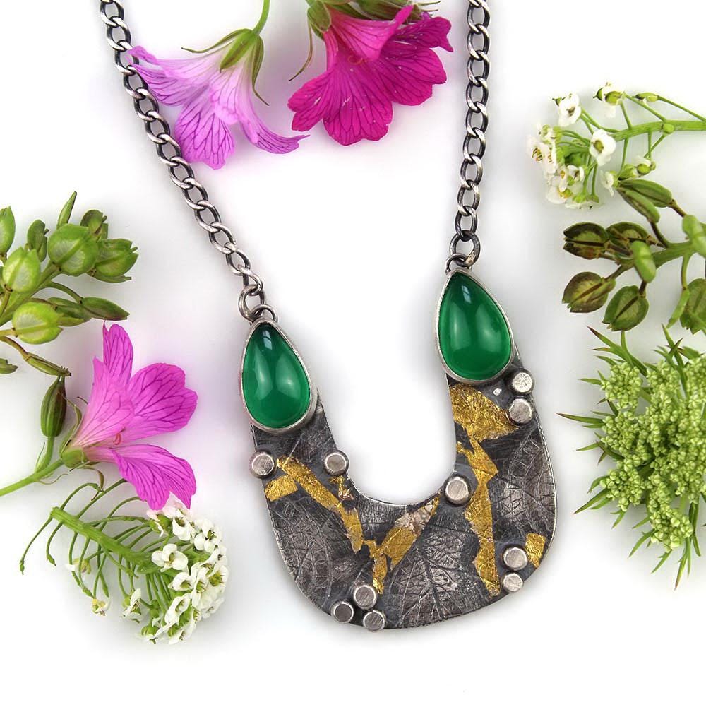 Emergence of Life - Green Onyx Sterling Silver Necklace