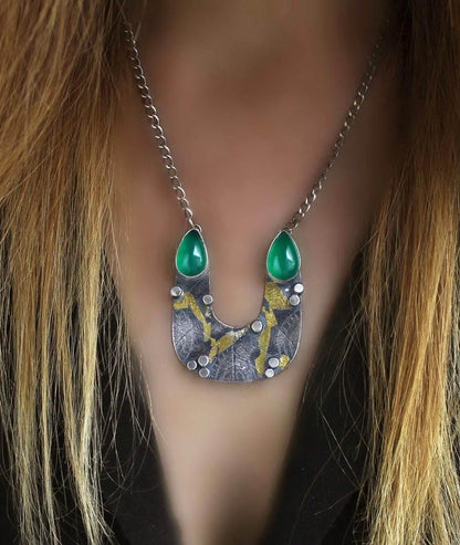 Emergence of Life - Green Onyx Sterling Silver Necklace