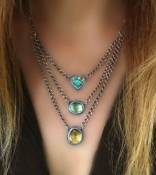 Universal Life - Turquoise, Fluorite, and Lemon Quartz Sterling Silver Necklace