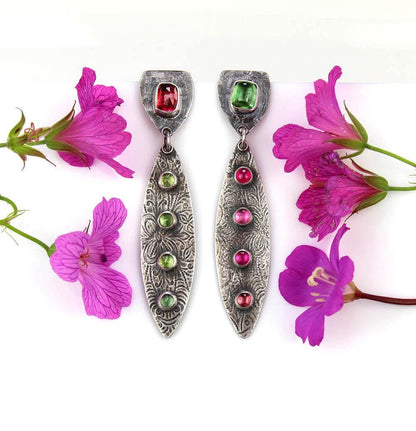 Memory of the Blooms - Tourmaline Sterling Silver Earrings