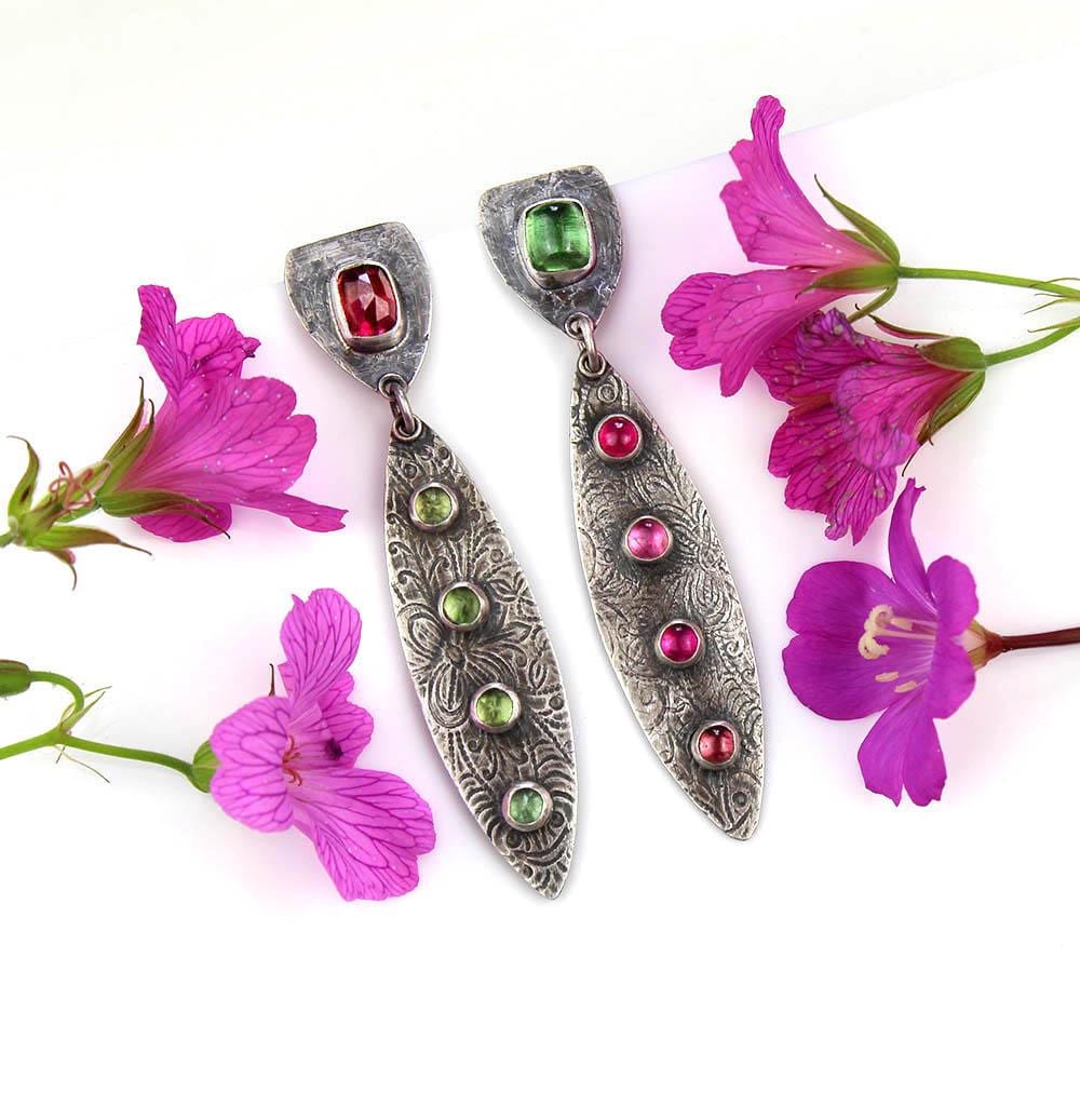 Memory of the Blooms - Tourmaline Sterling Silver Earrings
