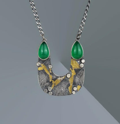 Emergence of Life - Green Onyx Sterling Silver Necklace