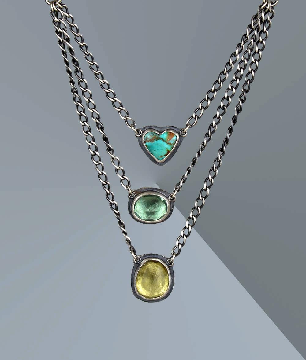 Universal Life - Turquoise, Fluorite, and Lemon Quartz Sterling Silver Necklace