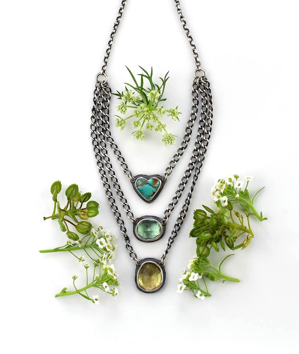 Universal Life - Turquoise, Fluorite, and Lemon Quartz Sterling Silver Necklace