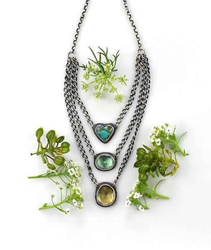 Universal Life - Turquoise, Fluorite, and Lemon Quartz Sterling Silver Necklace