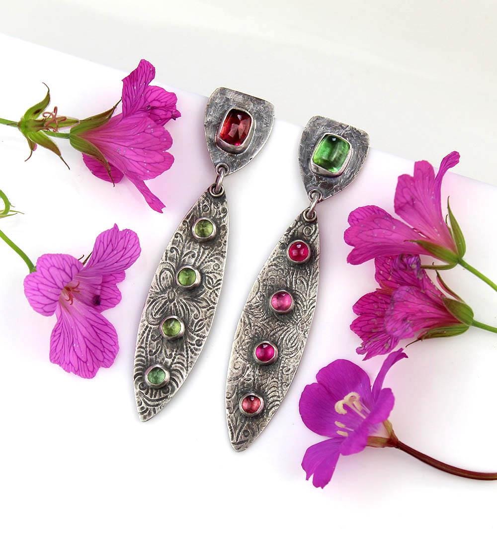 Memory of the Blooms - Tourmaline Sterling Silver Earrings