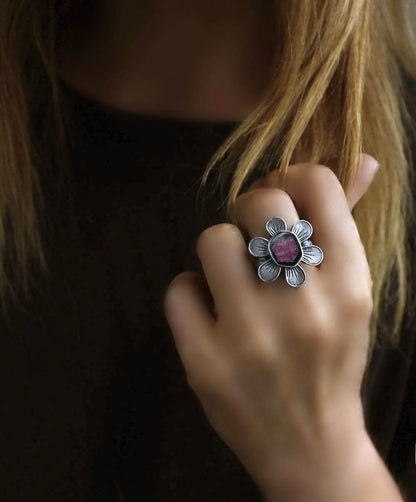 Magic Heart - Ruby Trapiche Sterling Silver Ring