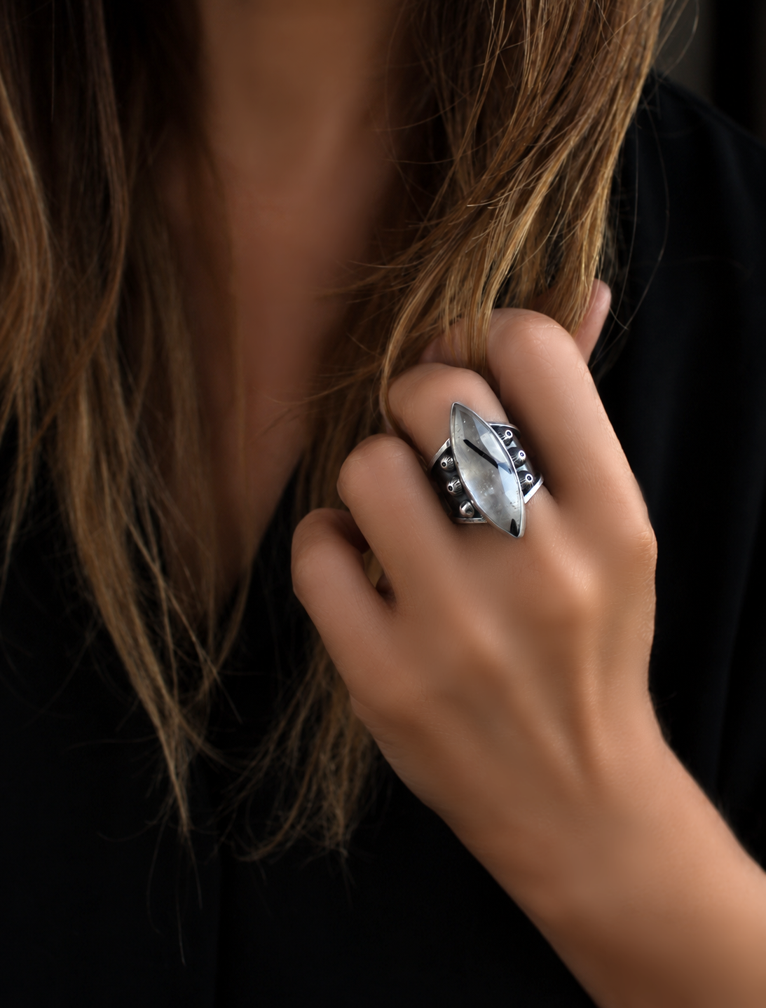 The Light of a Galaxy - Tourmalated Quartz Sterling Silver Ring