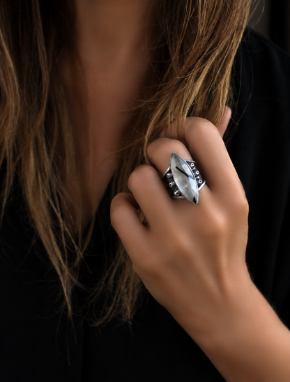 The Light of a Galaxy - Tourmalated Quartz Sterling Silver Ring