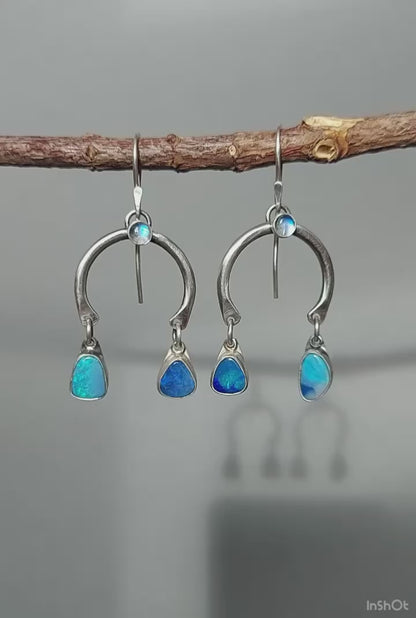 Focus the Magic - Moonstone and Australian Opal Sterling Silver Earrings