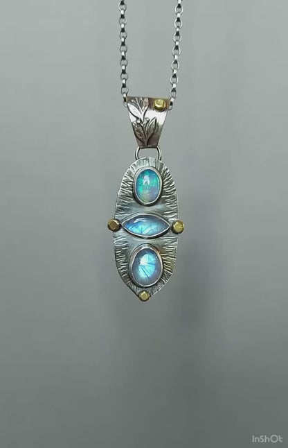 The Light of a Galaxy - Moonstone and Ethiopian Opal Sterling Silver Necklace