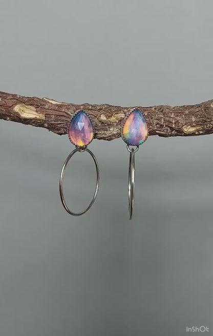 Beneath the Aurora - Aurora Opal Sterling Silver Hoop Earrings