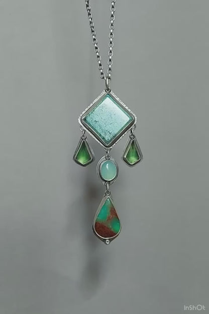 Beyond the Heavens - Turquoise, Serpentine, Chalcedony, and Chrysoprase Sterling Silver Necklace