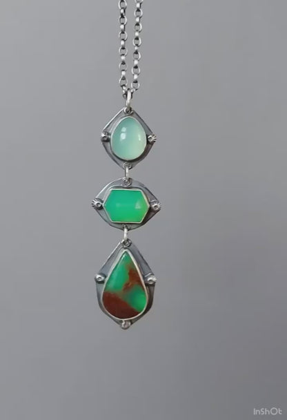 Flowering the World - Chalcedony and Chrysoprase Sterling Silver Necklace