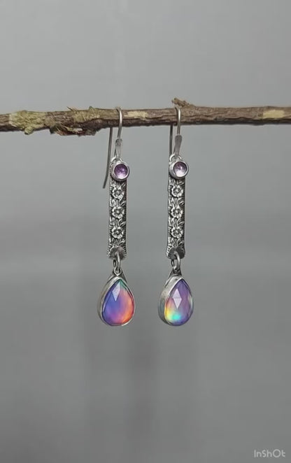 Beneath the Aurora - Aurora Opal and Amethyst Sterling Silver Earrings