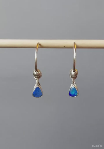 Gliding Through the Sky - Australian Opal Sterling Silver Hoop Earrings