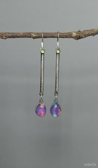 Beneath the Aurora - Aurora Opal and Amethyst Sterling Silver Earrings