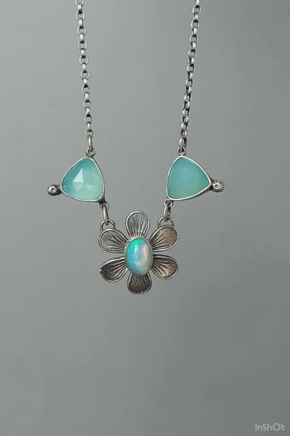 The Starflower - Ethiopian Opal and Chalcedony Sterling Silver Necklace