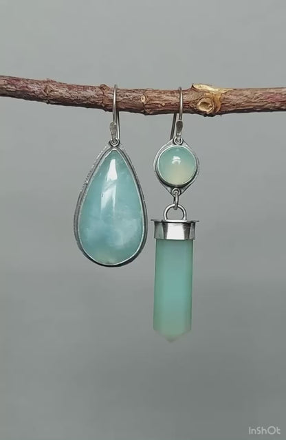 Peace in the Lagoon - Aquamarine and Chalcedony Sterling Silver Earrings