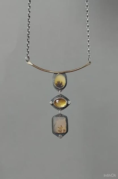 The Inner Light - Dendritic Agate and Citrine Sterling Silver Necklace