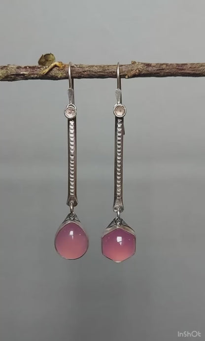 The Angel of Life - Chalcedony and Tourmaline Sterling Silver Earrings