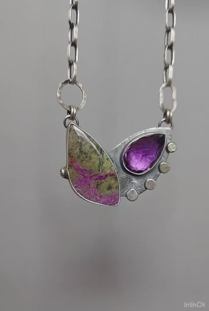 The Petals of Spring - Stichtite and Amethyst Sterling Silver Necklace